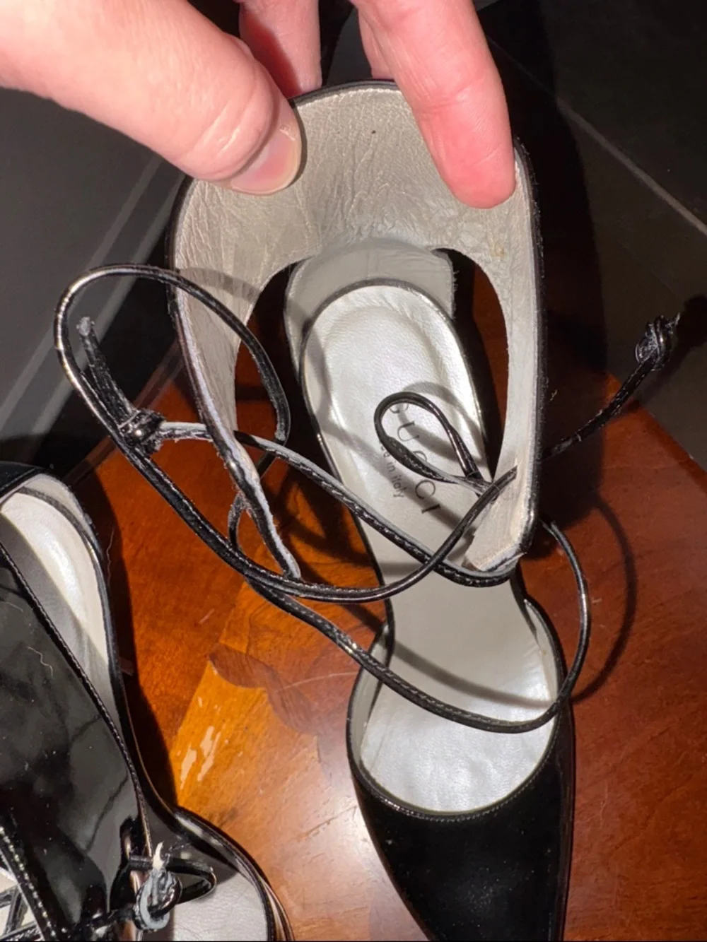 Gucci Black Patent Leather Pointed Lace-Up Heels - Picture 3 of 8